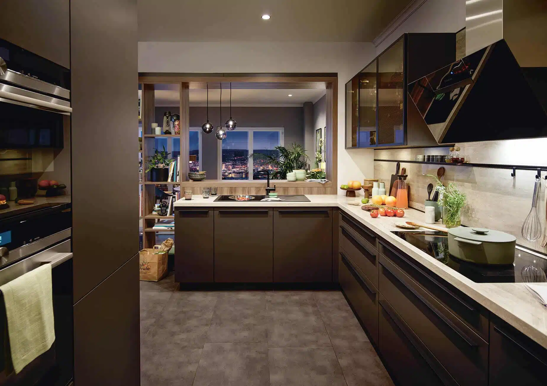 Schüller moderne L-Küche arosa grau matt