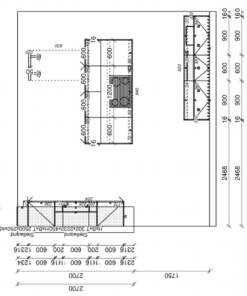 Häcker Inselküche Graphit Nussbaum Grundriss