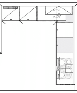 Häcker moderne L-Küche schwarz Grundriss